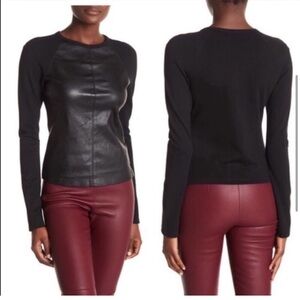 THEORY BRISTOL LEATHER RAGLAN TOP Medium